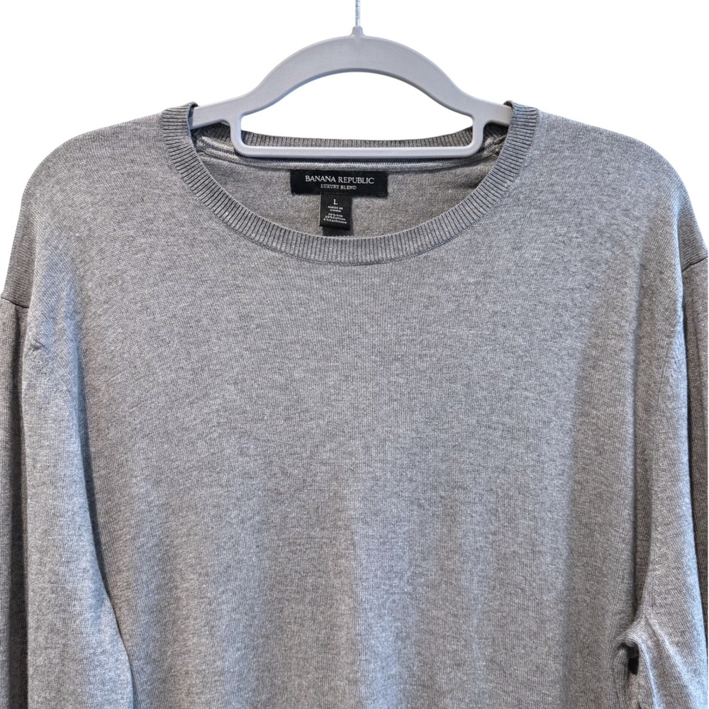 Banana Republic Luxury Blend‎ Sweater Mens L Gray Silk Cotton Cashmere Knit